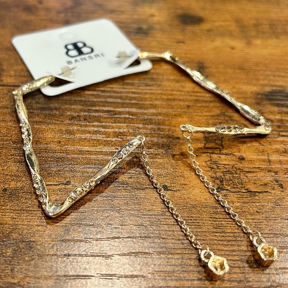 NWT Bansri Gold Angled Bar Yellow Crystal Statement Dangle Earrings Flower Charm - Picture 3 of 7